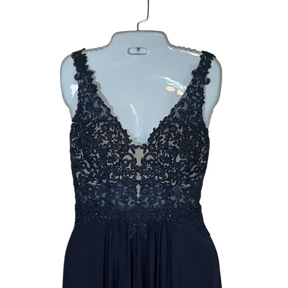 Faviana 8000 Rhinestones Lace Appliqued Long Mesh Deep V-Neck Dress Women 6 NWT - Picture 8 of 14